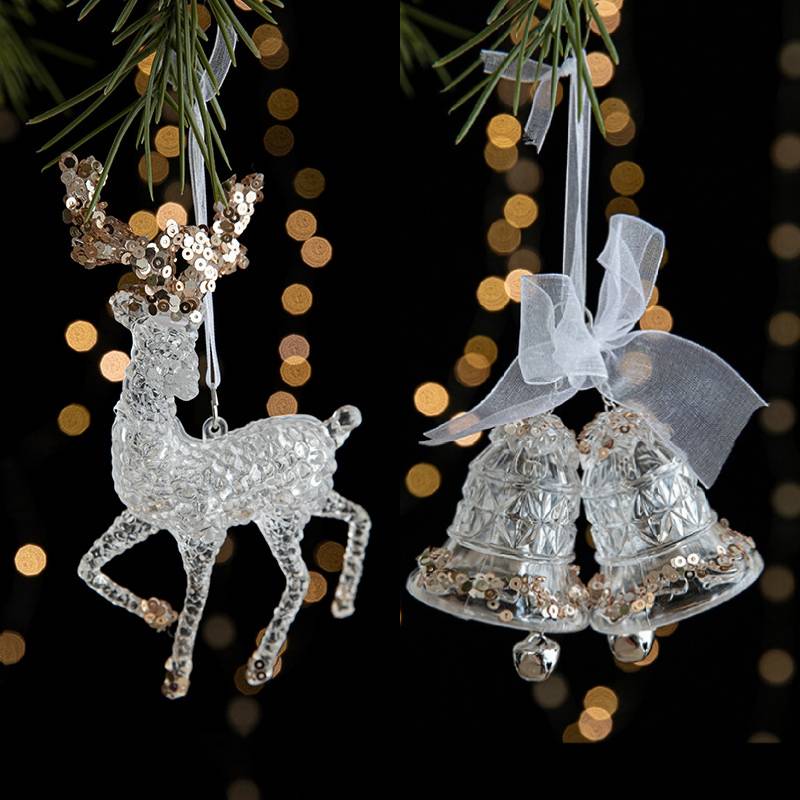 Christmas Decorations Acrylic Transparent Snowflake Elk Christmas Tree Hanging Ornament Xmas Supplies Hanging Pendants New Year
