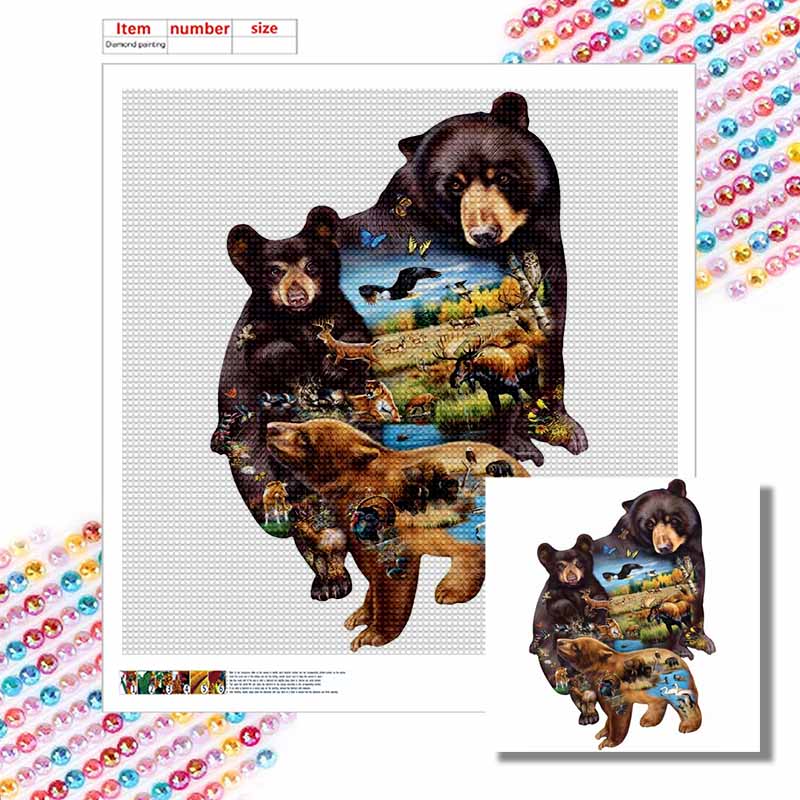New Arrival 5D DIY Full Circle Diamond Painting "Bear" Embroidery Cross Stitch Home Decor Gift