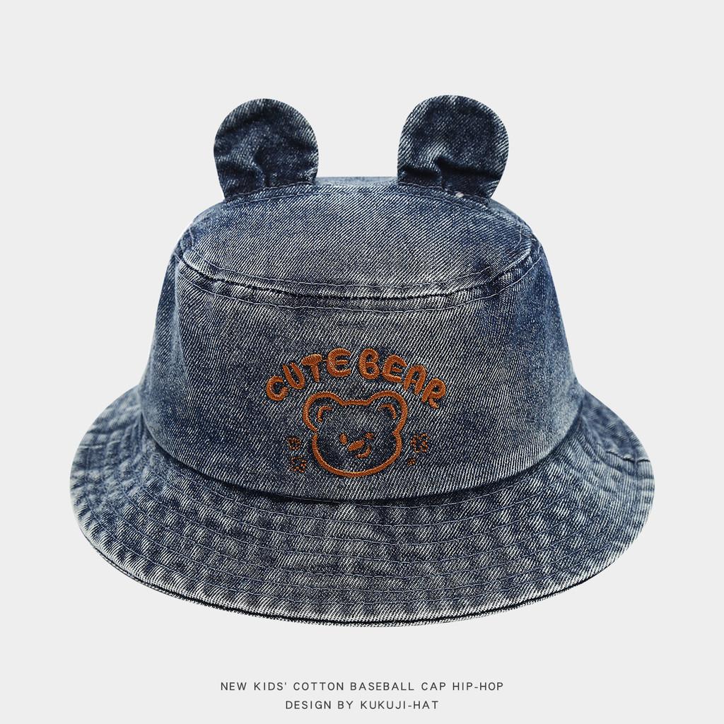 Cartoon Bear Denim Childrens Fisherman Cap With Windproof Design Perfect For Summer Outings