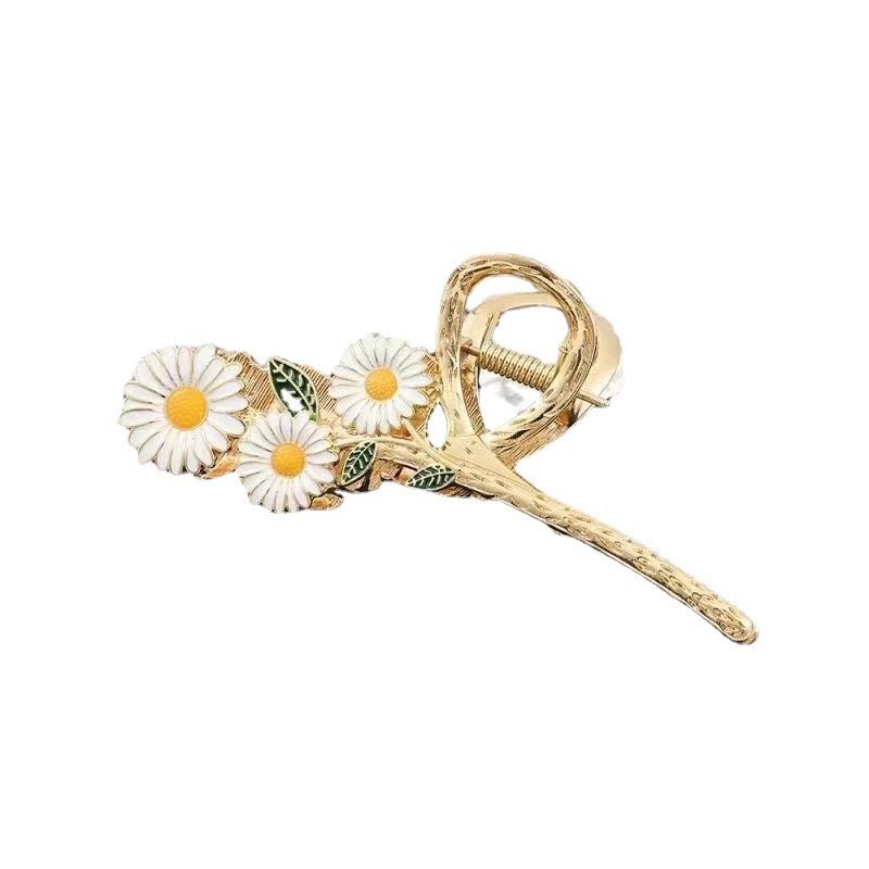 1pc New Drip Oil Gripper Alloy Daisy Charm Back of Head Disc Hair Shark Clip Hair Accessories Elegant Large Hairpin Female