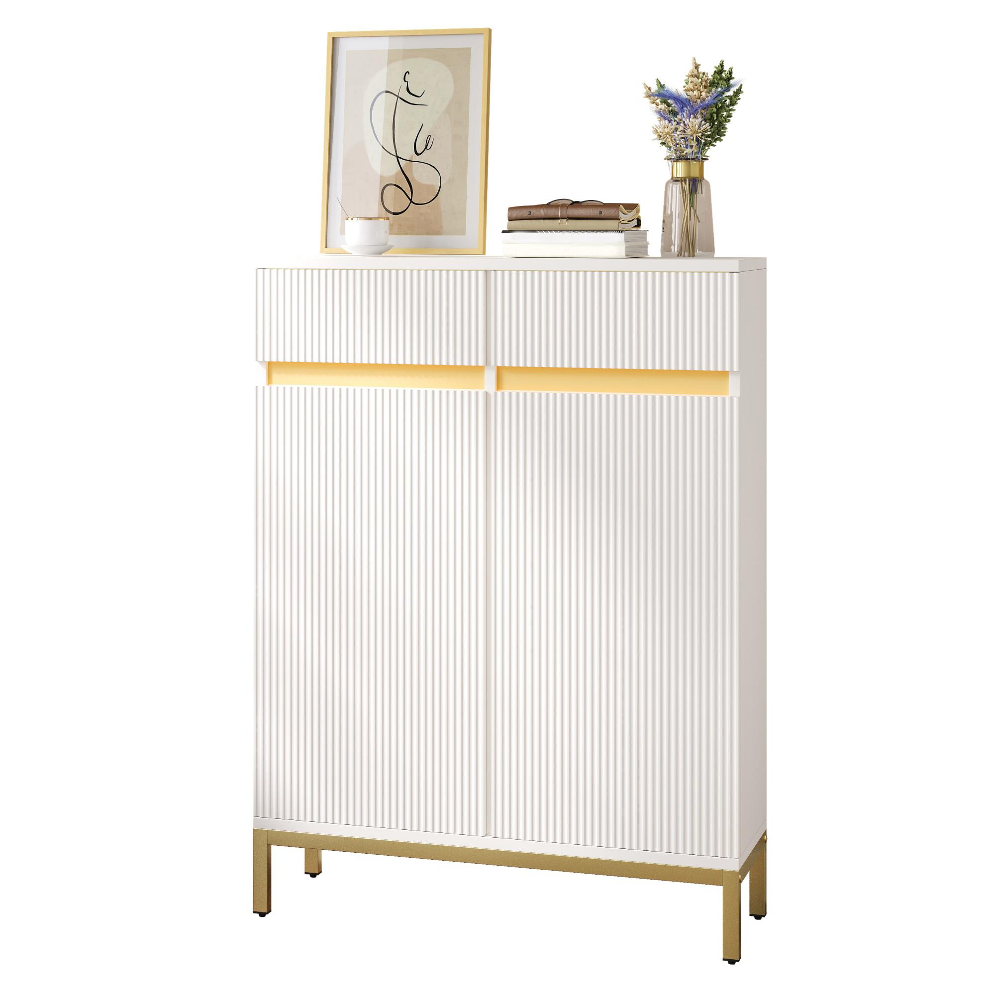 Shoe Cabinet, White Ribbed Front, 2
