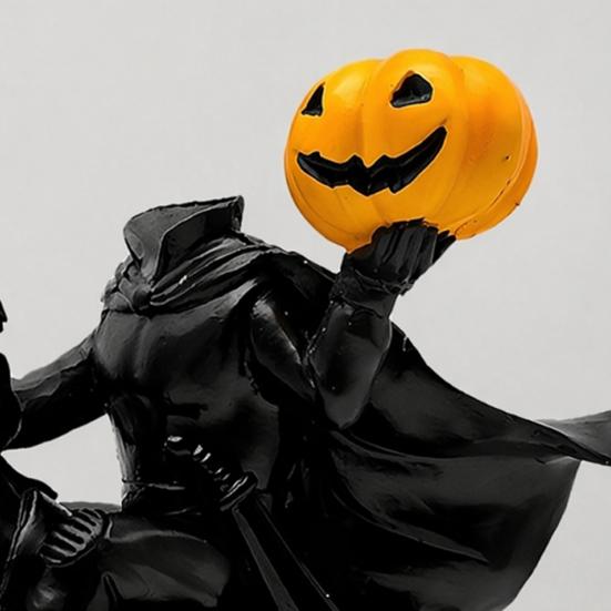 Unique Holiday Gift Headless Horseman Statue with Pumpkin, Horror Knight Holding Pumpkin Decorative Resin Ornament, Halloween Horse Sculpture