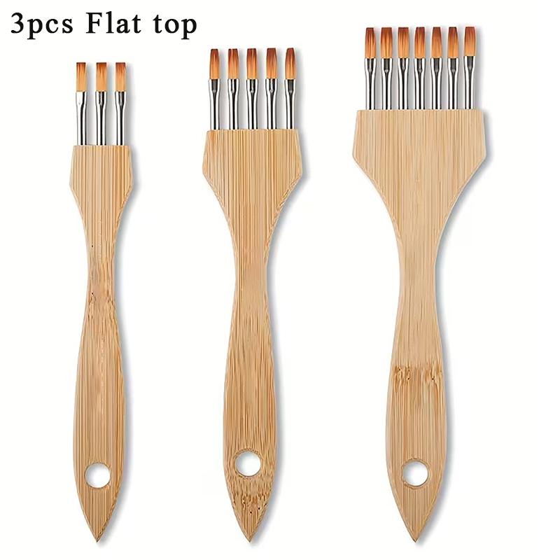 Round/Flat Multi-Tooth Comb Brush Nylon Wool Bamboo Handle Watercolor Brush Painting Supplies Art Stationery Acrylic Paint Brush