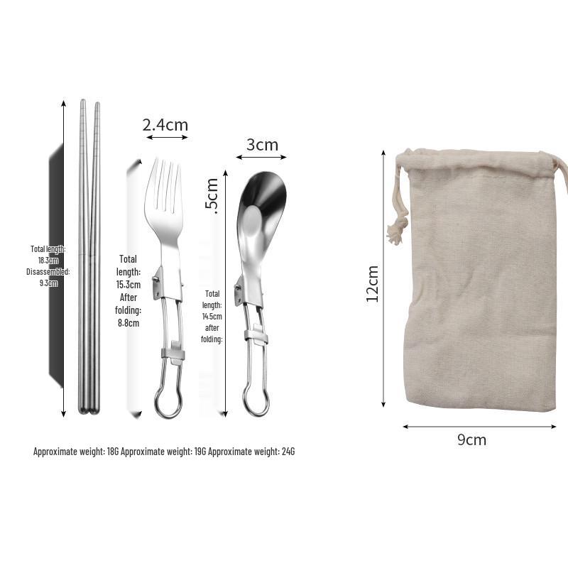 Portable Stainless Steel Camping Cutlery Set: Fork, Spoon, Chopsticks, Folding Yuanbao Spoon, Alloy Fork