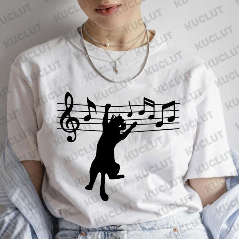 T-Shirt für Damen Schwarze Katzen Print Mode T-Shirt Lässig Rundhals Kurzarm Streetwear Damen T-Shirt Vintage Tee Oberteile