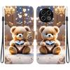 Handmade PU Leather Flip Case for Tecno Spark 30 / Spark 30 Pro Anti-Slip Shockproof Cover with Wrist Strap & Heart/Rose Cat Designs