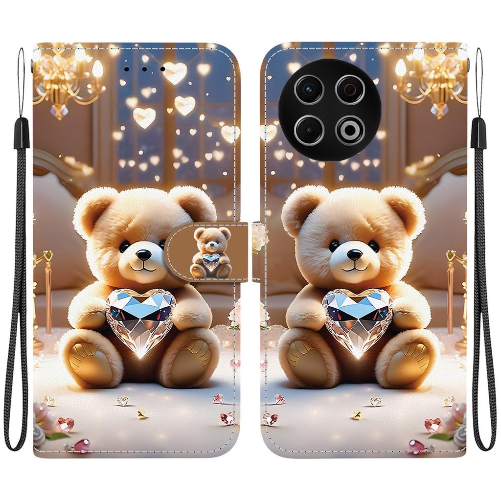 Handmade PU Leather Flip Case for Tecno Spark 30 / Spark 30 Pro Anti-Slip Shockproof Cover with Wrist Strap & Heart/Rose Cat Designs