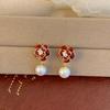 Silver Needle Diamond Pearl Flower Earrings: Retro, High-End Stud Accessories for Women