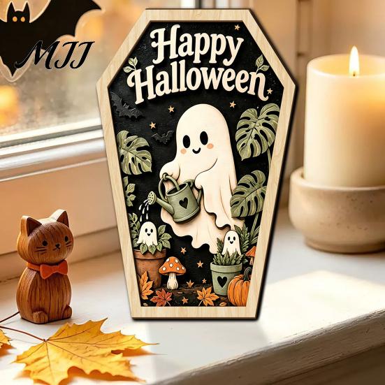 Hanging Decorations for Home Vintage Halloween Wooden Decor, Coffin-Shaped Tabletop Ornaments, Freestanding & Gifts Lovers Ornament Mantel Shelf Porch
