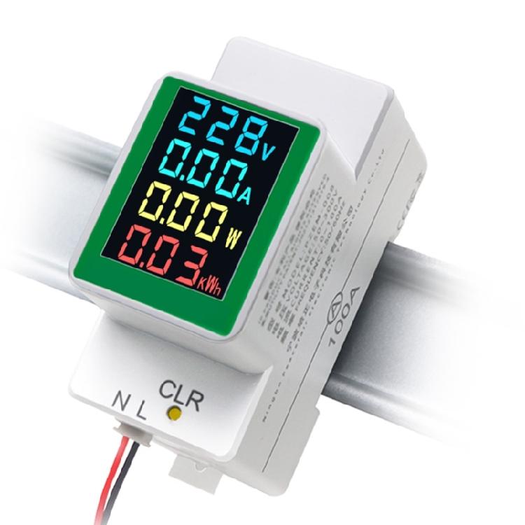 Single Phase Energy Meter Din Rail Electricity Usage Monitors AC50-300Volt 0-100A Voltmeter Ammeter Watt Kwh