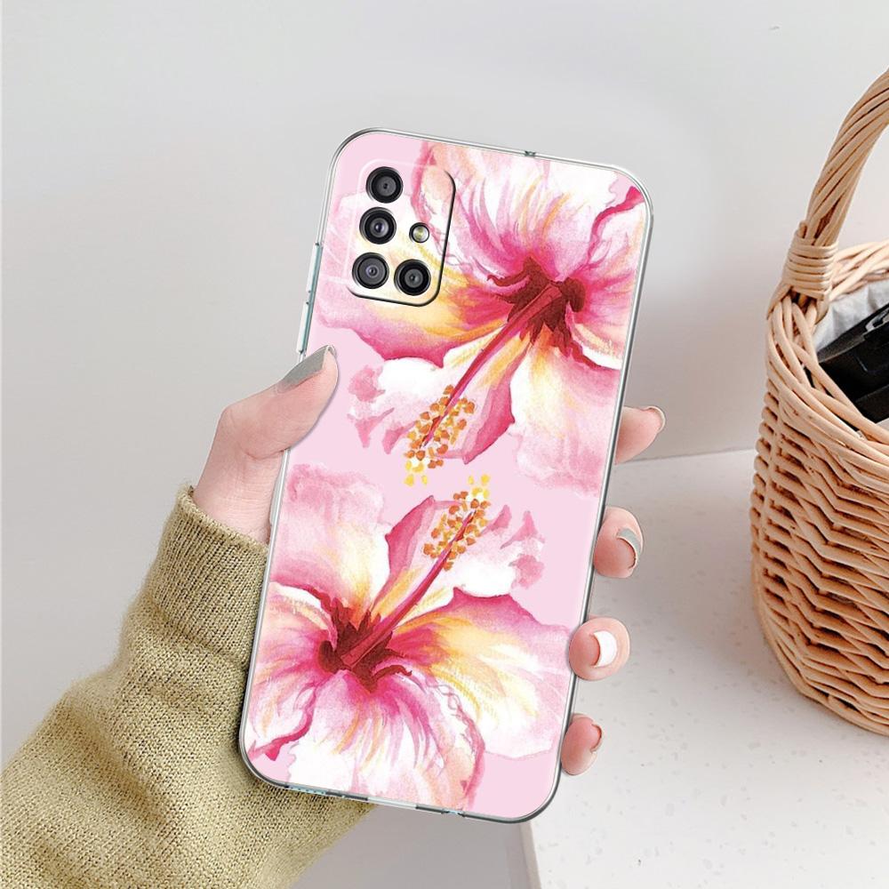 Case For Samsung A15 A13 A35 A55 A51 A71 A41 A31 A21S A03S A05 A17 A23 A25 A33 A53 A73 5G A07 4G Cover Ink Wash Painting Flower