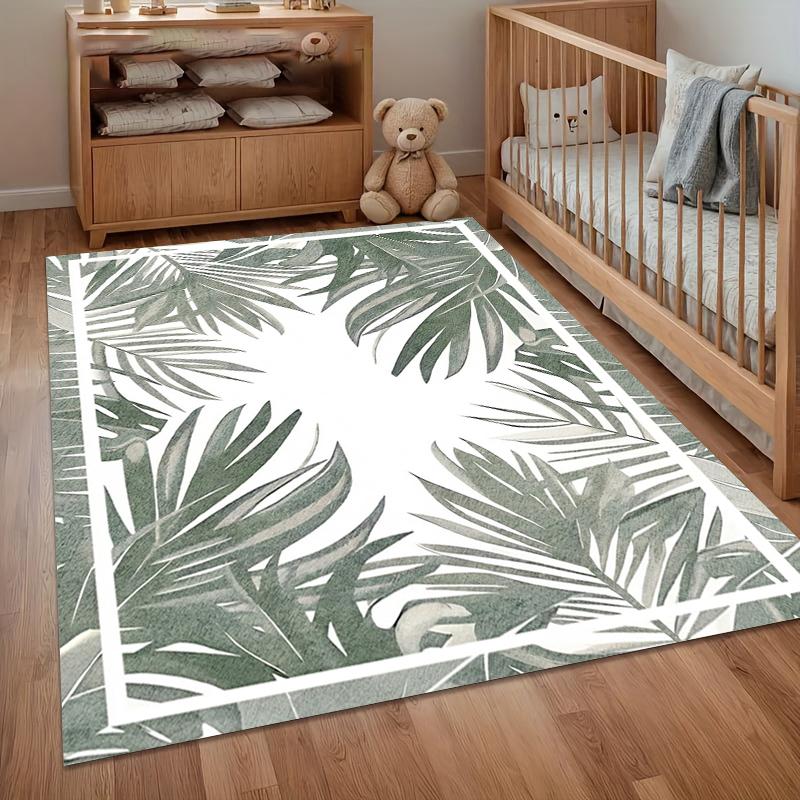 Living Room Area Rugs Palm Leaf Border Non-Slip Washable Rugs & Carpet with Vibrant Palm Leaf Motifs for Nature-Inspired Homes