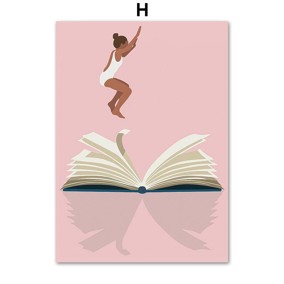 

I love Reading Women Read Jump Into The Book Abstract Illustration Fashion Wall Art Canvas Painting Nordic Poster Room Decor 21X30CMNo Framed