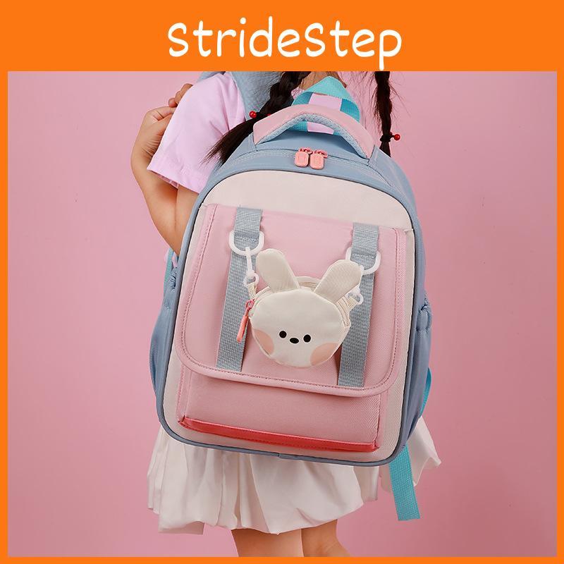 Preschooler Nylon Color Block Backpack With Cartoon Animal Pendant Small Bag