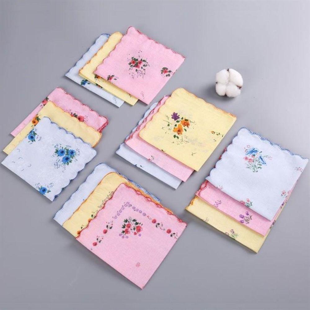 12Pcs Vintage Style Women's Printed Handkerchiefs 28x28cm Sweat Absorbent Square Hand Towel Lightweight Breathable