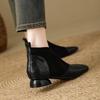 French Soft Bottom Splicing Retro Style Square Head Thick Heel Embossed Leather Surface Short Boots Comfortable 2025 New Versatile Bare Boots