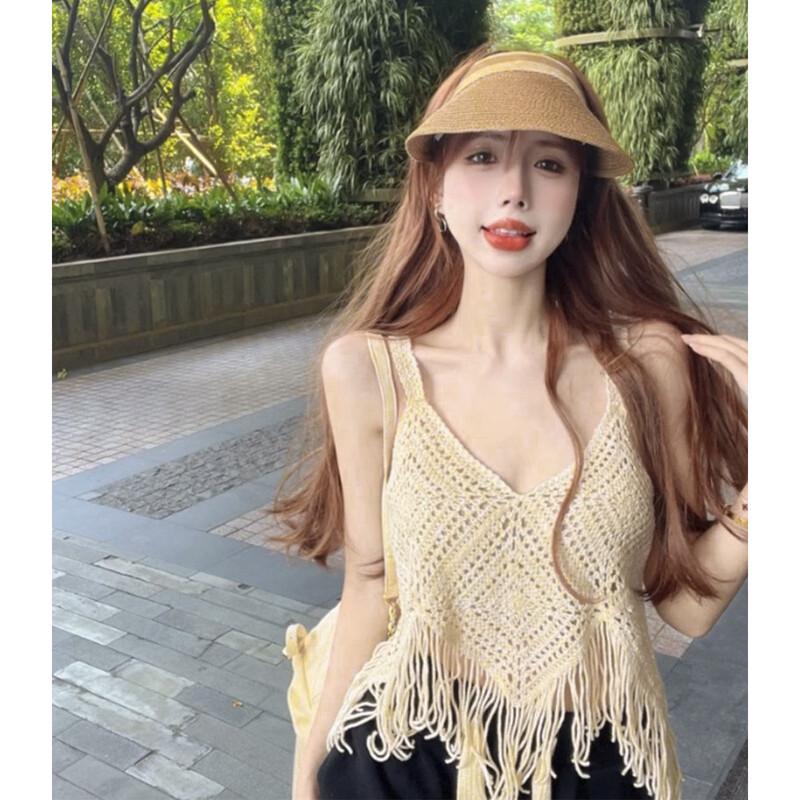 

Bohemian Hollow Knit Tassel Camisole Top