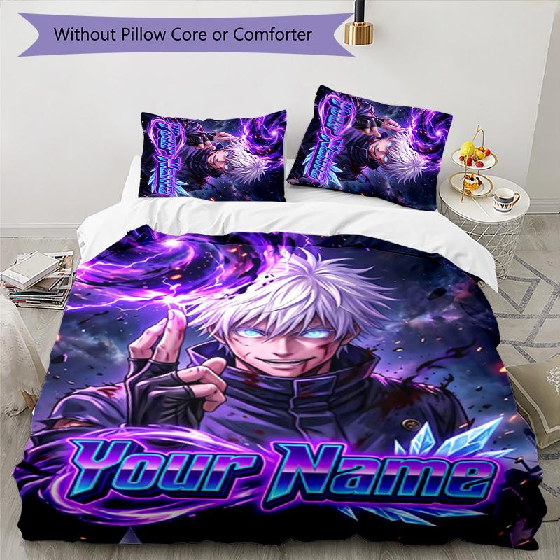 3pcs Gojo Satoru Cover Set - Personalized Name, HD Printed Bedding with 1 Cover and 2 Pillowcases - Perfect for Home Decor, Easy Care