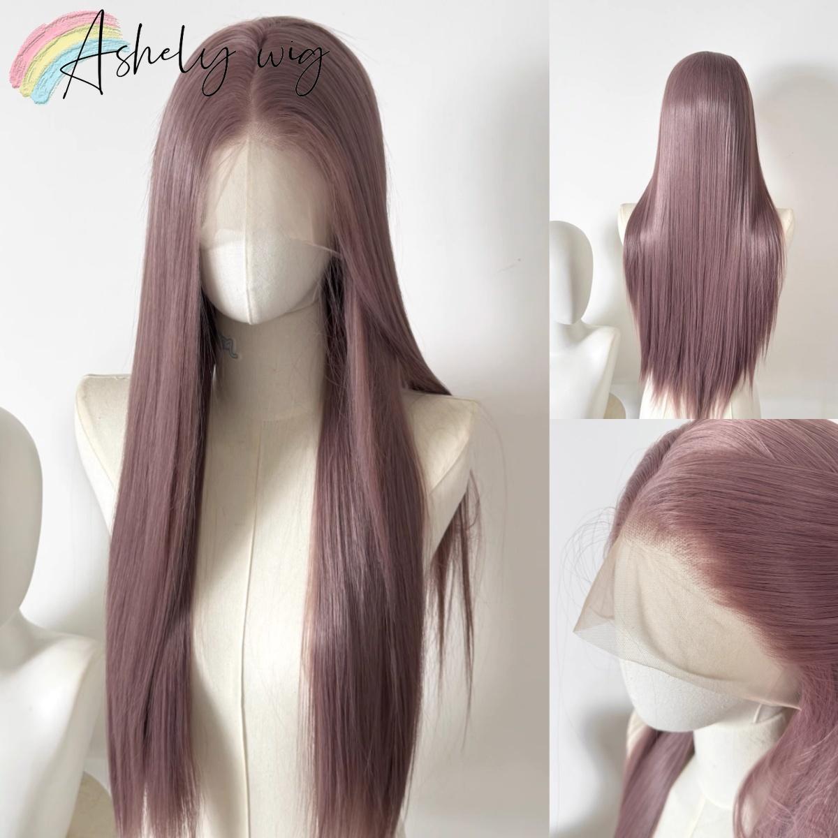 

Smoky Purple-gray Purple Wig13*4 Straight Lace Front Wig Hand Hook Wig Cosplay High Temperature Fibers Synthetic Lace Wigs (as the picture,26inches&150%&1pc)