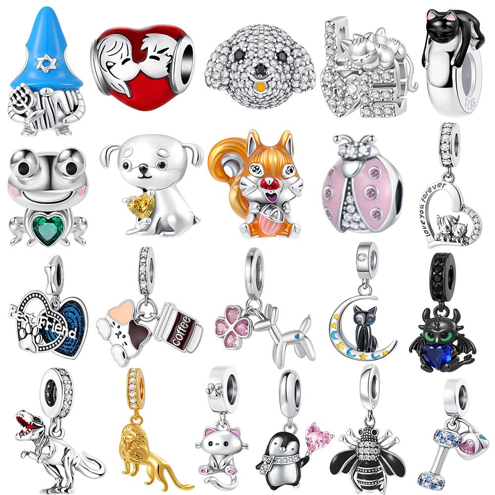 New Copper Dinosaur Frog Penguin Dog Dumbbell Charm Talisman Beads Fit For Original Diy Bracelet Fashion Women'S Jewelry