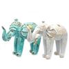 Hand Carved Wooden Elephant Statue, Turquoise Gold