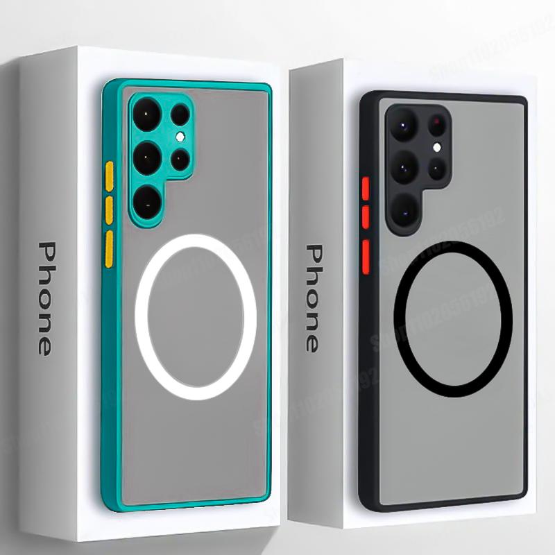 Shockproof Armor Matte Case For Samsung S26 Ultra S25 Plus S23 S22 S21 S20 S24 FE Note 20 Ultra For Magsafe Magnetic Phone Case