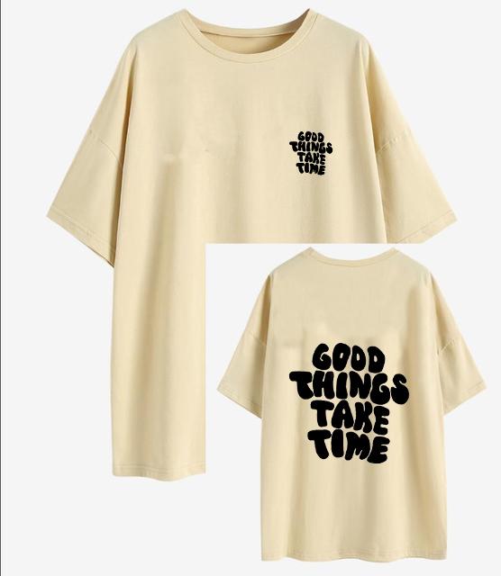 Good Things Take Time Funny Letter Graphic Women's Knitwear Fashion Clothing Cotton Top Fashion Summer T-shirt Plus Size T-shirt