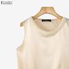 ZANZEA Women Casual Pear Splice Round Neck Loose Sleeveless Vest Tops