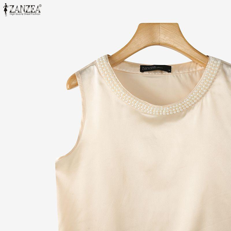 ZANZEA Women Casual Pear Splice Round Neck Loose Sleeveless Vest Tops