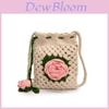 Cute Knitted Water Bucket Bag With Drawstring And Rose Design For Daily Casual Women