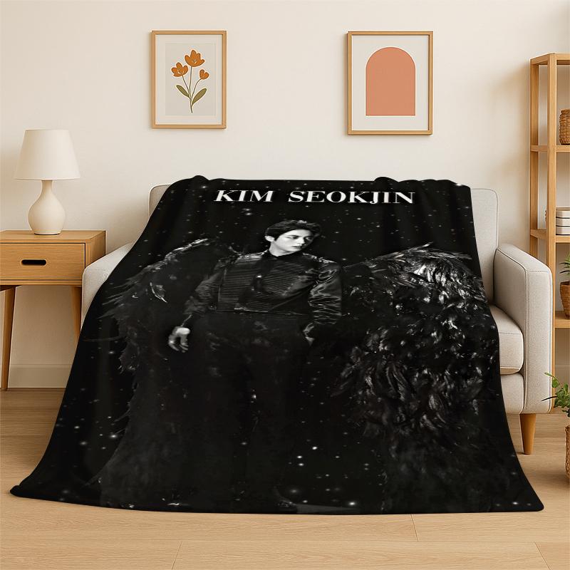 Kpop BBTS Kim Seok Jin Singer Flannel Blanket Soft Warm Throw Blanket for Bedroom Living Room Bed Travel Camping Picnic Gift