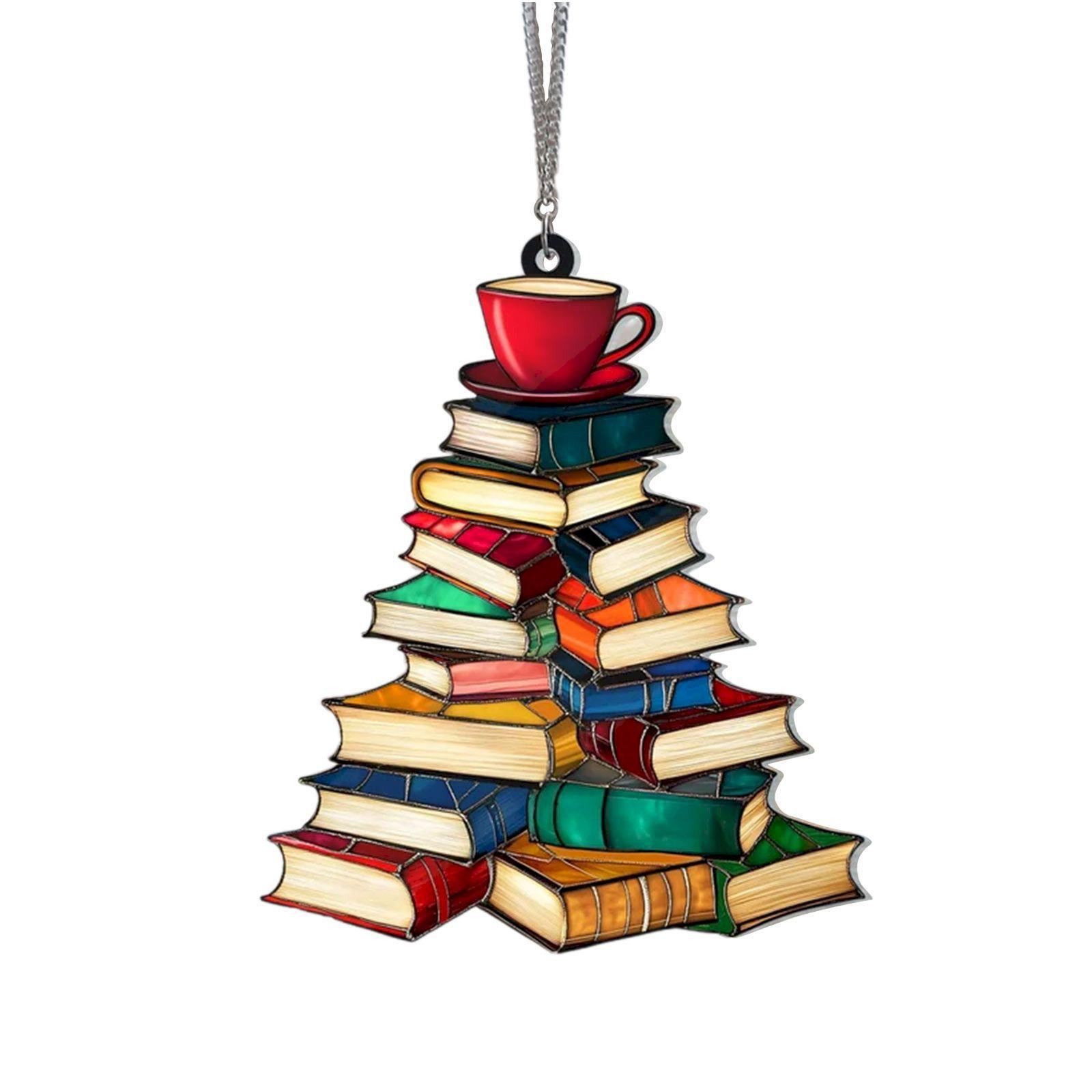 

Acrylic Stacked Book Christmas Tree Ornament Clear Book Lover Hanging Decoration Christmas Gift Pendant for Home Office Bookcase 5PCS