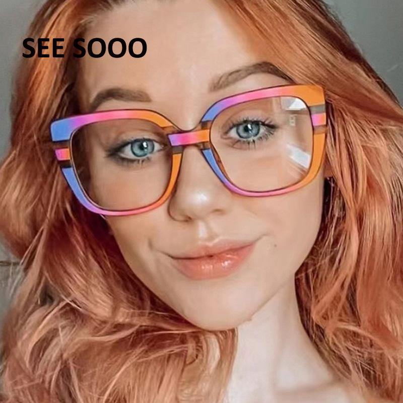 Seesooo Square Prescription Myopia Eyegalsses For Woman Anti Blue Block Fashion Nearsighted Glasses Girl Optical frame For Sale