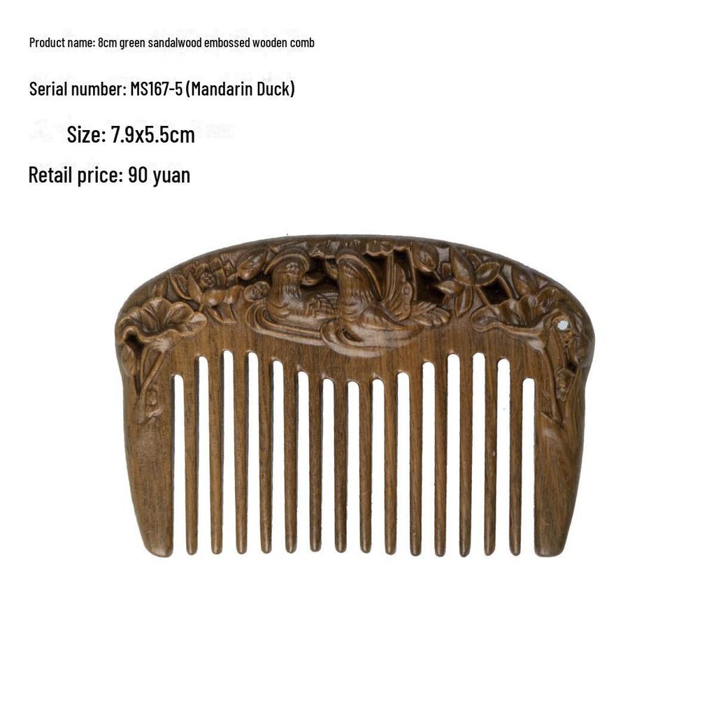 Green Sandalwood Carved Portable Scalp Massage Comb for Women