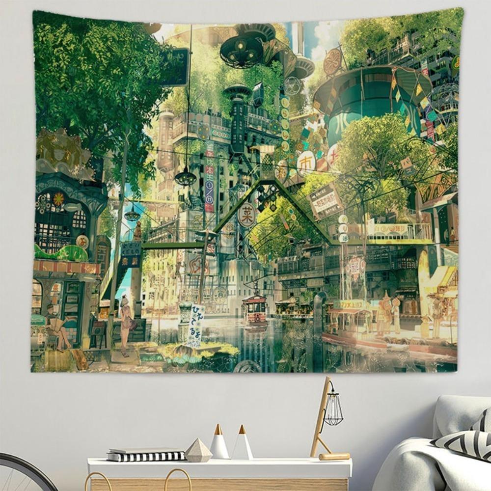 Futuristic Cityscape Tapestry AnimeInspired Urban Art for Bedroom or Living Room Large Decorative Hanging Add Unique Style
