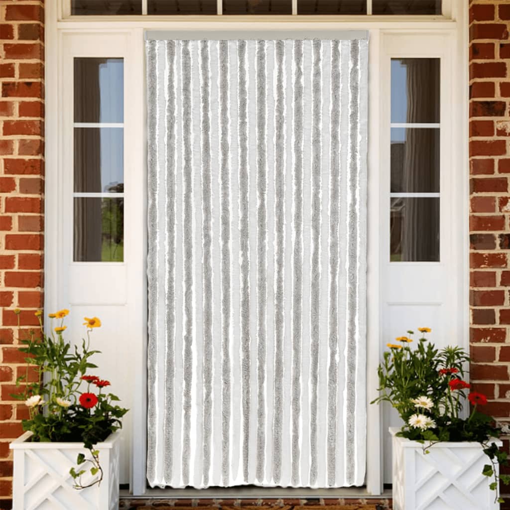 Fly Screen Curtain Light Grey and White 100 X 200 Cm Chenille