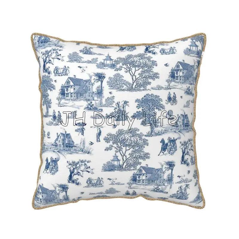 

French Country Pillow Cover 18x18 Inch Retro Toile Velvet Throw Pillow Case Vintage Rustic Pillowcase for Bed Sofa Living Room 45cmx45cm
