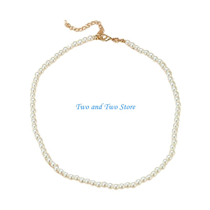 HX6F Adjustable Party Sweater Jewelry Necklace Vintage Pearl Necklace Choker