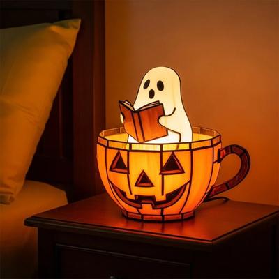 Duch Čtecí Lampa Roztomilý LED Duch Čtoucí v Dýňovém Šálku Halloween