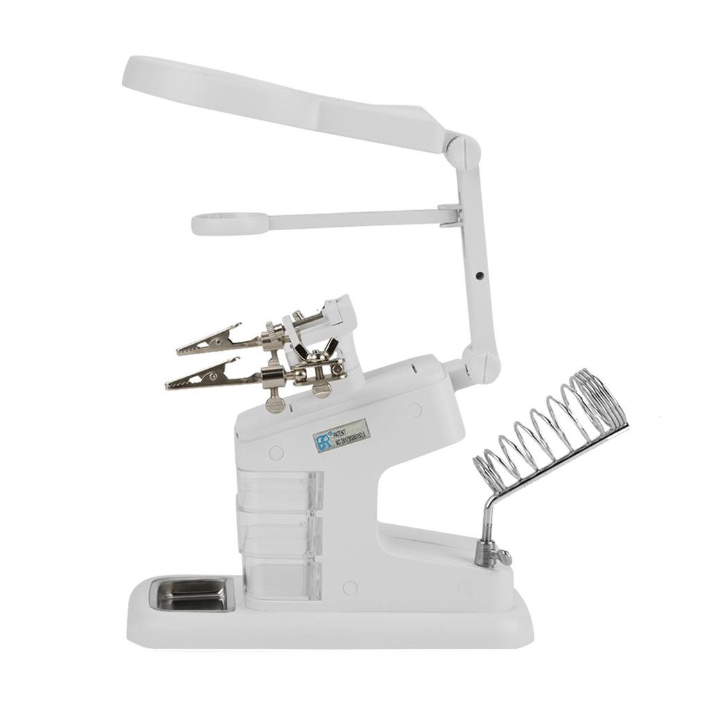 USB Electric Soldering Iron Workstation with 3X 4.5X 25X Loupe LED Lights Board Clips (White)