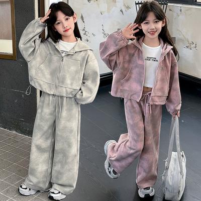 Traje Deportivo de Primavera y Otoño para Niñas Chaqueta Tie-dye Infantil + Pantalones de Chándal Conjuntos de Chándal Atuendos Escolares para Adolescentes