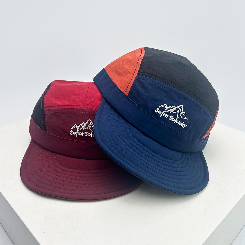 New Unisex Flat Eave Letter Mountain Embroidery Baseball Hats Breathable Color Block Sunshade Quick Drying Peaked Caps Versatile