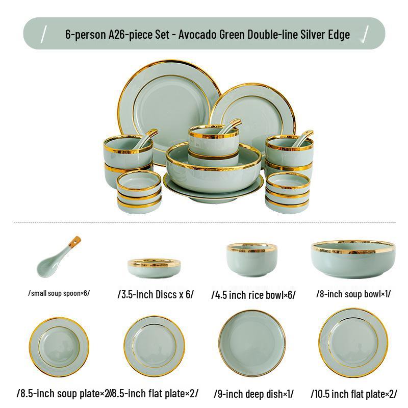 Keramik Geschirrset im nordischen Stil: Elegante Teller, Schalen & Essstäbchen mit Goldrand