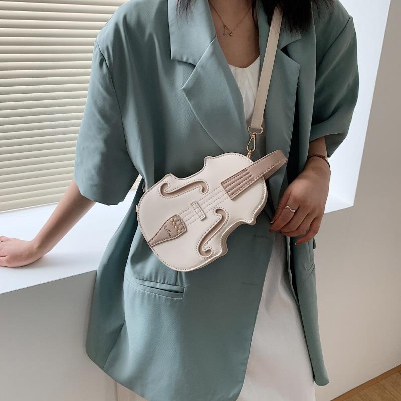 Bandolera de mujer con violín creativo, mochilas pequeñas de cuero PU para mujer, bolso de hombro a la moda con hilo de diseño de lujo