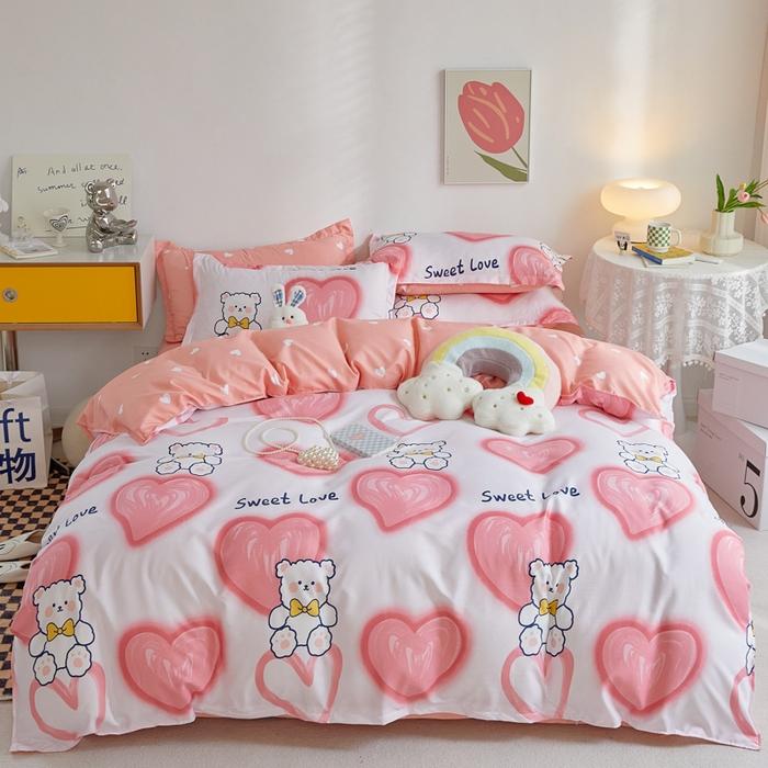 Cute Bear Duvet Cover Set Cozy Cartoon Bedding Set With Zipper Comfortable Breathable Reversible Comforter Cover For Girls Teens