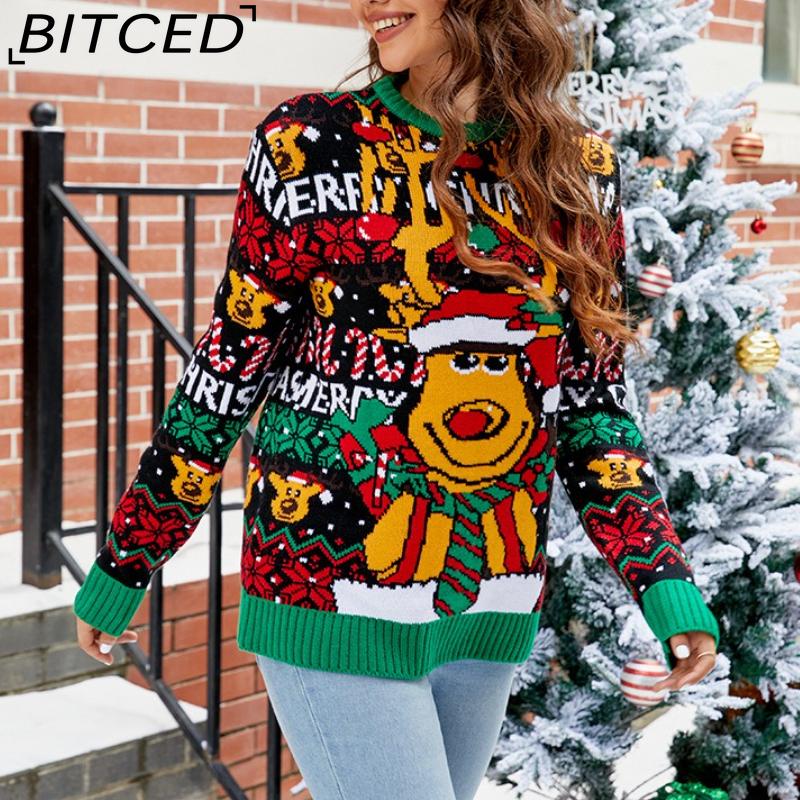

BITCED Casual Christmas Snowman Pullover Autumn/Winter Cartoon Alpaca Christmas Knitwear XXL