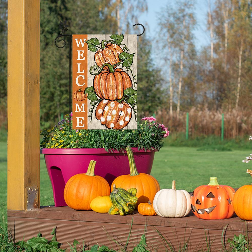 Halloween Backyard Flag Decor Double Sided Autumn Vertical Banner Burlap Lightweight Fading Resistance Fall Thanksgiving Decor