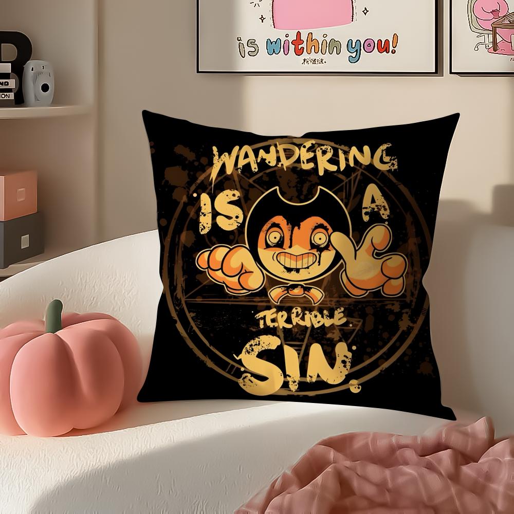 American Game BBendy and the Ink Machine Cushion Cover Pillowcase Short Plush Invisible Zipper Room Sofa Cushion Cover