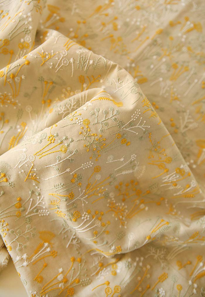 140cm wide x 95cm long premium botanical floral embroidered ramie cotton fabric