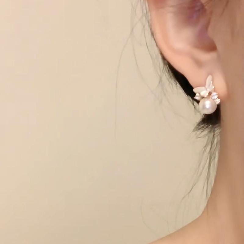 Drip Oil Diamond Pearl Butterfly Earrings Fashion Simple Temperament Versatile Stud Earrings Exquisite High Sense Earrings Women